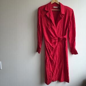 Vtg Liz Claiborne Red Dress Silk Sz 12 Wrap Belt Geometric Quiet Luxury Heritage